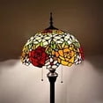thumbnail image 4 of Tiffany Floor Lamp Red Orange Stained Glass Rose Flowers Metal Base LED Bulbs Included For Living Room Bedroom 16"W*16"D*64"H, 4 of 10