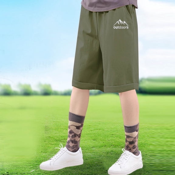 DJDLJWCJ Boys Cargo Shorts for Boys Summer Work Shorts Quick Dry Lightweight Kids Short Pants Drawstring Sports Shorts, Army Green 11 T