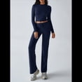 thumbnail image 4 of Conjuntos de 2 Piezas para Mujer, Larga, Cuello Redondo, Pantalones Acampanados de Cintura Alta, Conjuntos de Chándal, Ropa de Calle. Azul Marino S, 4 of 10