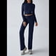 thumbnail image 4 of Conjuntos de 2 Piezas para Mujer, Larga, Cuello Redondo, Pantalones Acampanados de Cintura Alta, Conjuntos de Chándal, Ropa de Calle. Azul Marino XL, 4 of 10