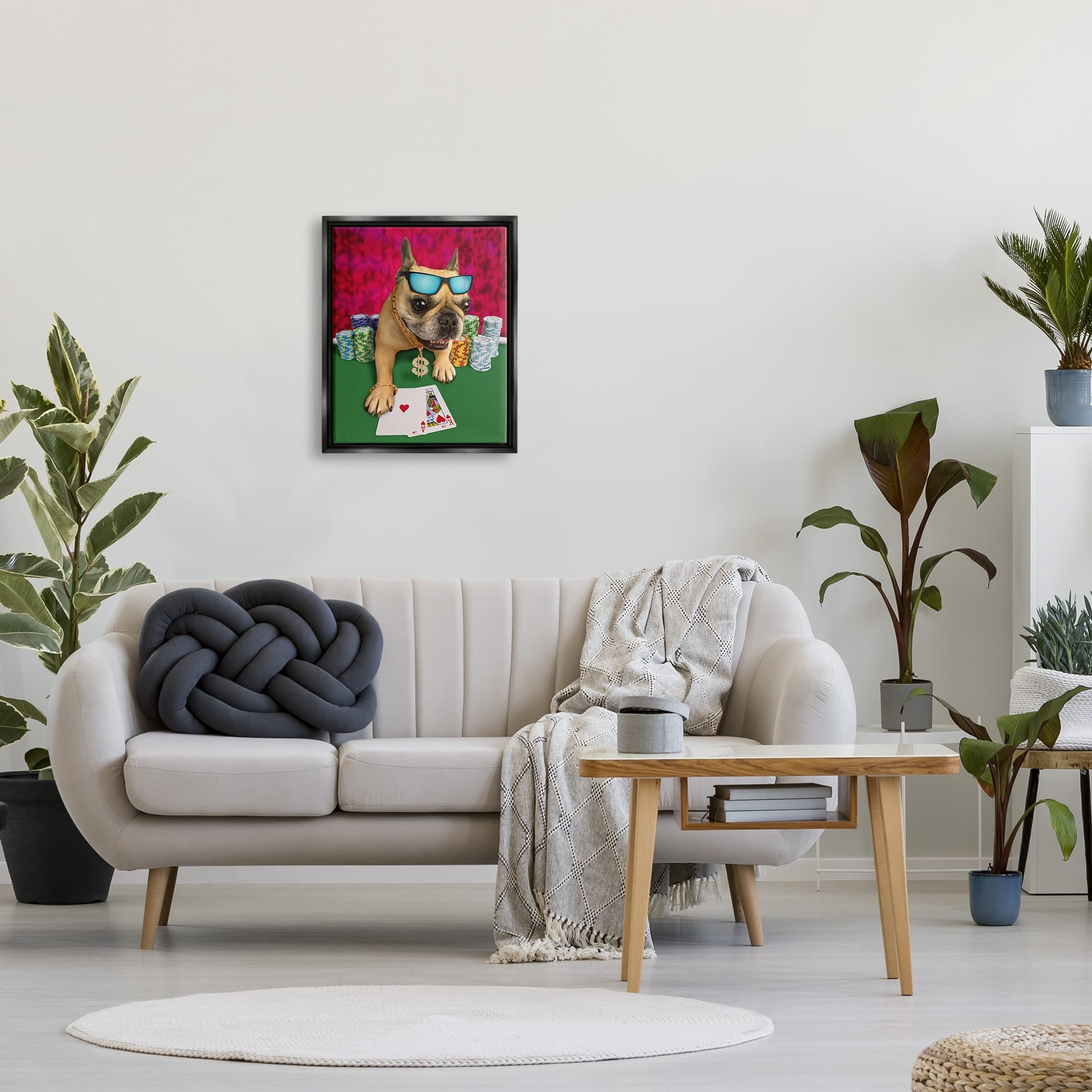 Stupell Industries Cool French Bulldog Gambling Casino Poker Chips Graphic Art Metallic Gold Floating Framed Canvas Print Wall Art, Design by Michael Quackenbush