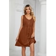 thumbnail image 4 of Spring And Summer Solid Color Sleeveless Button Pocket Round Neck Slit Waist Dress, 4 of 8