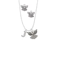 thumbnail image 2 of Delight Jewelry Silvertone Large Initial - J - Silver tone Guardian Angel Charm Necklace and Stud Earrings, 2 of 4