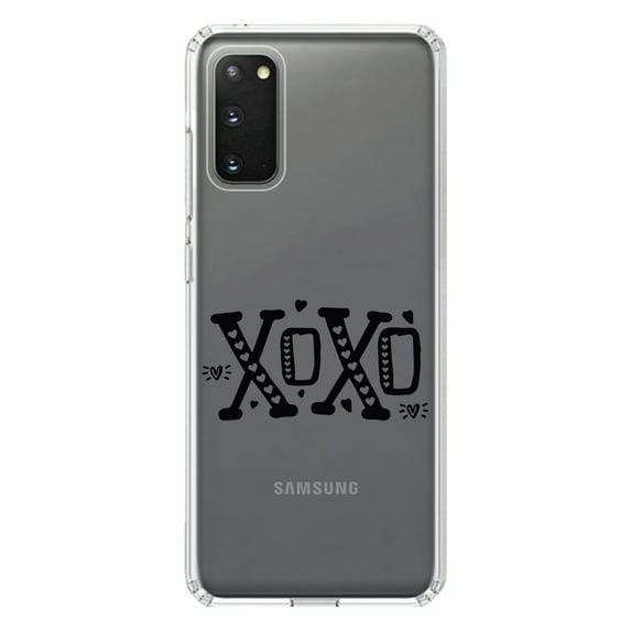 DistinctInk Clear Shockproof Hybrid Case for Galaxy S20 / S20 5G (6.2" Screen) - TPU Bumper Acrylic Back Tempered Glass Screen Protector - XOXO Black Hearts Valentine