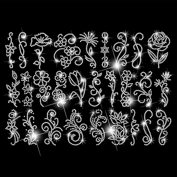 28PCS Flowers and Patterns Iron on Rhinestones Transfer Bling Glass Rhinestone Decals DIY Crystal Hotfix Transfer Stickers Crystal for T-Shirt Clothing Bags Hats Jeans Decor Gifts
