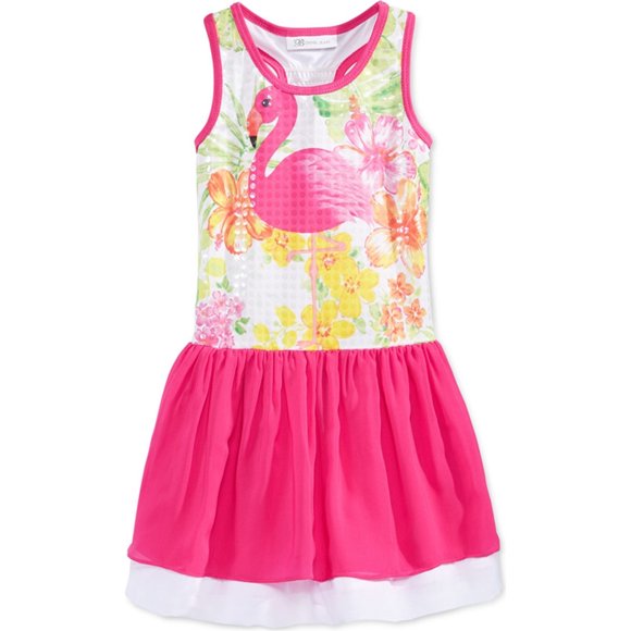 Bonnie Jean Girls Tropical Racerback Tank Dress, rosa, 2T