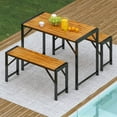 thumbnail image 2 of Spaco 3 Pieces Patio Dining Set with Picnic Table and 2 Benches for 4 People, Patio Dining Furniture Set, Brown, 2 of 10