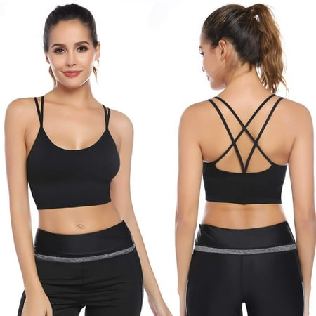 

Women s Strappy Sports Bra with Pad Sexy Crisscross Back Large Size Support Yoga Bra for Workout Running Fitness Tank Tops Black