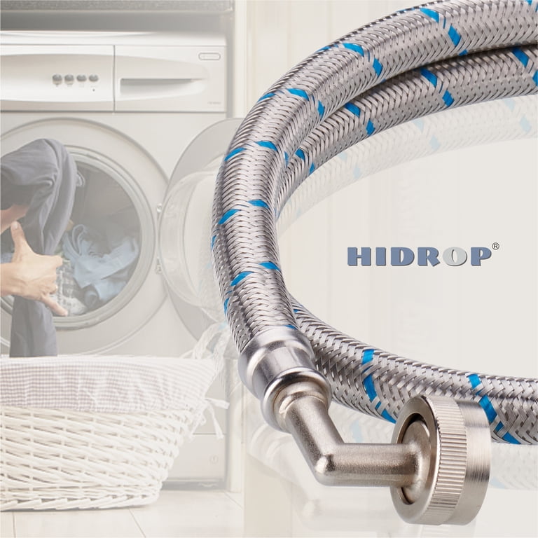 2 Pack 15 FT Stainless Steel Washing Machine Hoses With 90° Elbow – Burst-Proof, Red & Blue Striped