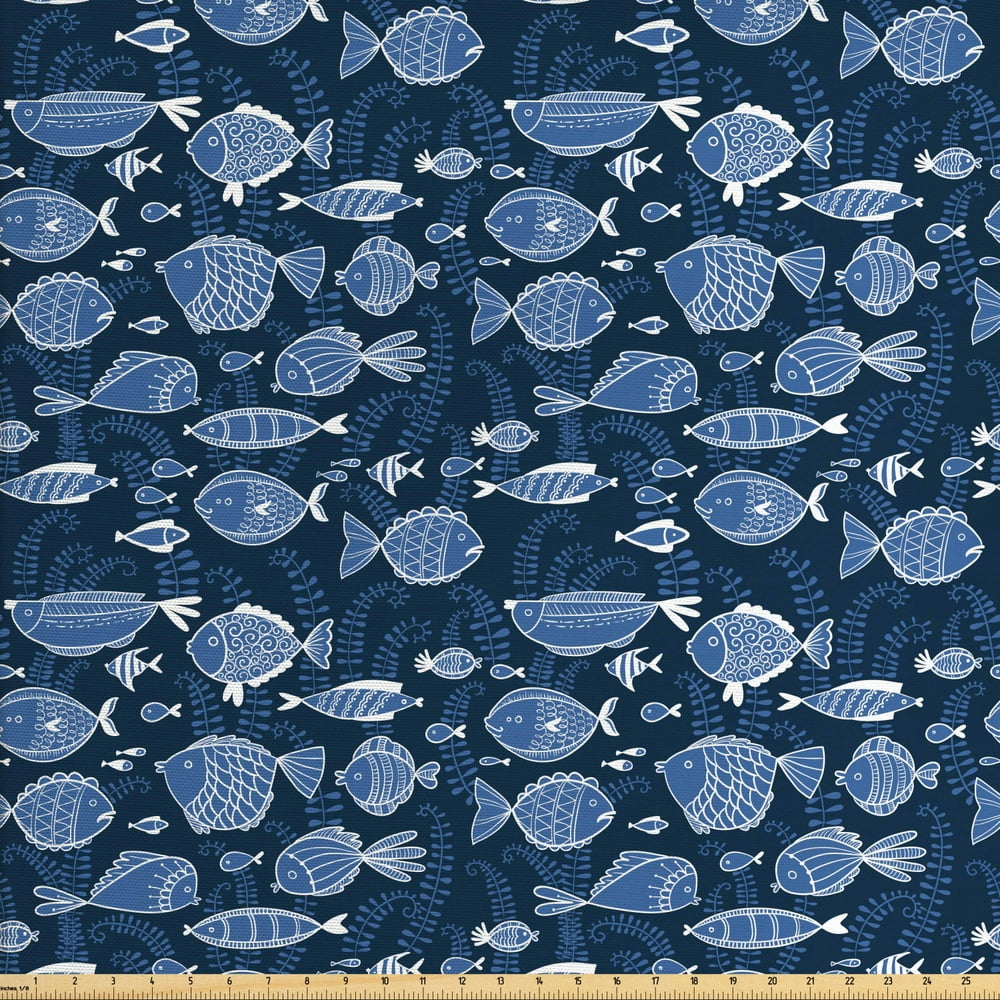 Ocean Fabric by The Yard, Sealife Marine Navy Image with Tropic Fish