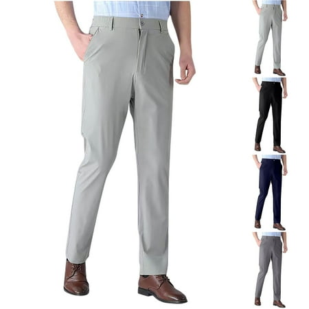 QATAINLAV Dress Pants for Men Casual Business Straight Leg Work Pants Solid Color Button Waist Trousers Athletic Golf Pants with Pockets Flash Deals of the Day Black XXL