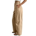 thumbnail image 5 of Guluxicc Women's Pants with Pockets Business Casual Pants Elastic Waist Button Front Wide Leg Loose Long Trousers for Everyday Wear Summer Casual Outfits, 5 of 9