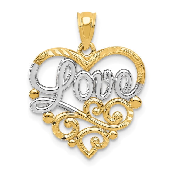 FB Jewels 14K Yellow Gold & Rhodium Scroll Love Pendant