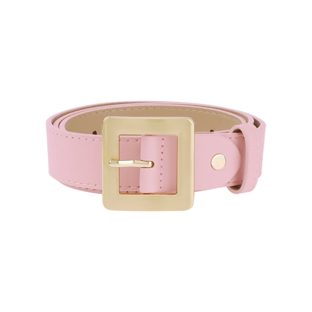 Cinturones de hebilla cuadrada dorada para mujer INSPIRE CHIC, 1.1" de ancho, banda de cintura de cuero sintético simple y de moda para vestidos y jeans 40.6x1.1" rosa claro
