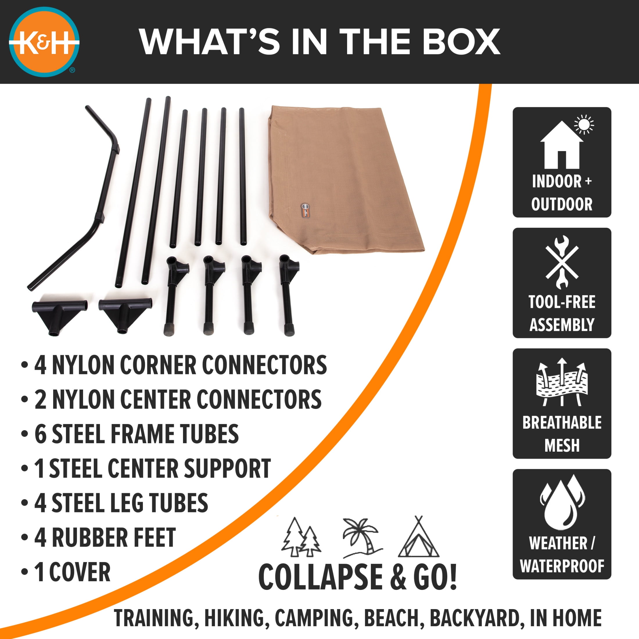 K&H Pet Products All Weather Pet Cot Tan X-Large 50 X 32 X 9 Inches