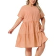 thumbnail image 4 of Vestidos de cuadros de mujer plus size Agnes Orinda, estilo vintage de los años 50, con capas, cuello redondo, manga corta, casual de verano, midi, color naranja, talla 1X, 4 of 6