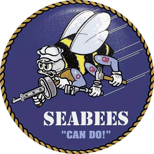 Cartel de metal vintage SEABEES CAN DO! Dibujo animado de Bee Soldier, 30 x 30 cm