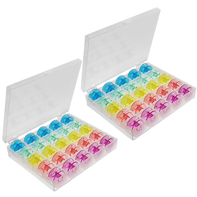 2 Boxes 25 Compartments Polypropylene(PP) Plastic Sewing Machine Bobbins with Storage Case for Sewing Machine Rectangle Mixed Color 10.5x12x2.5cm