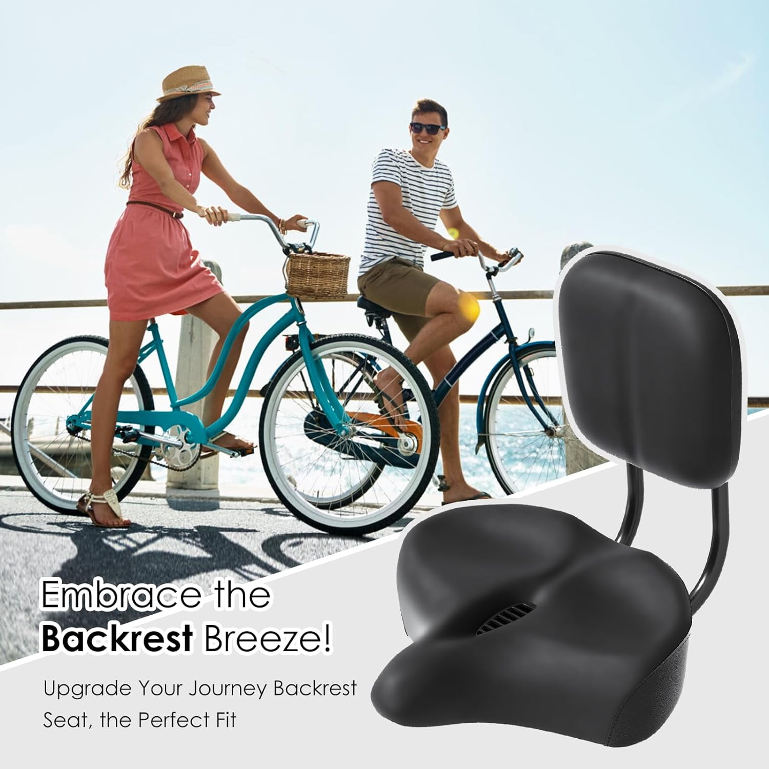 Siège de vélo large avec dossier, coussin de vélo en cuir