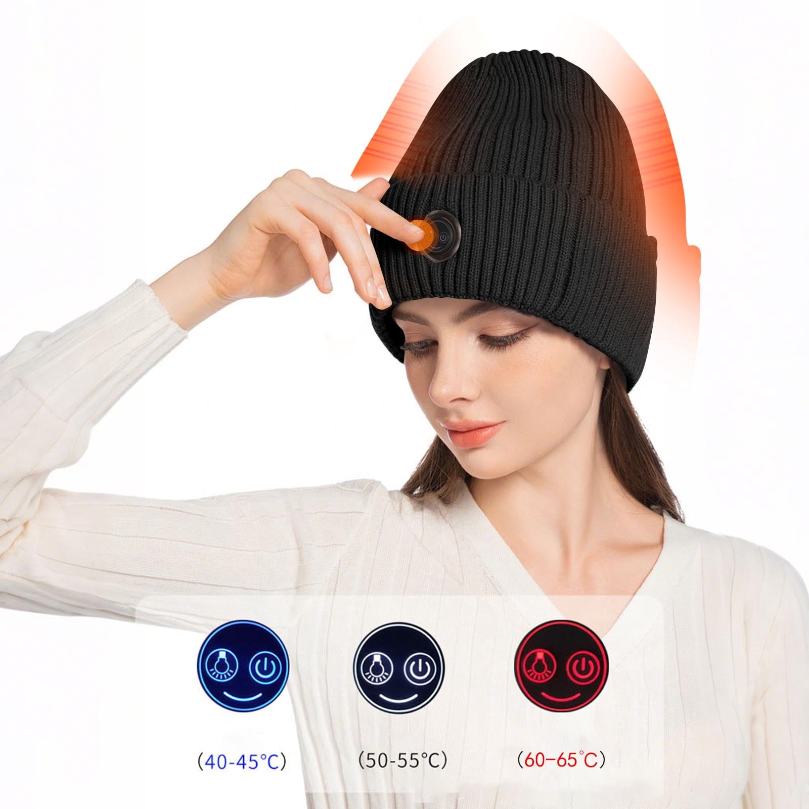 QQAMB Women Men Heated Beanie Hat,Electric Rechargeable Warm Winter Heated Fleece Cap