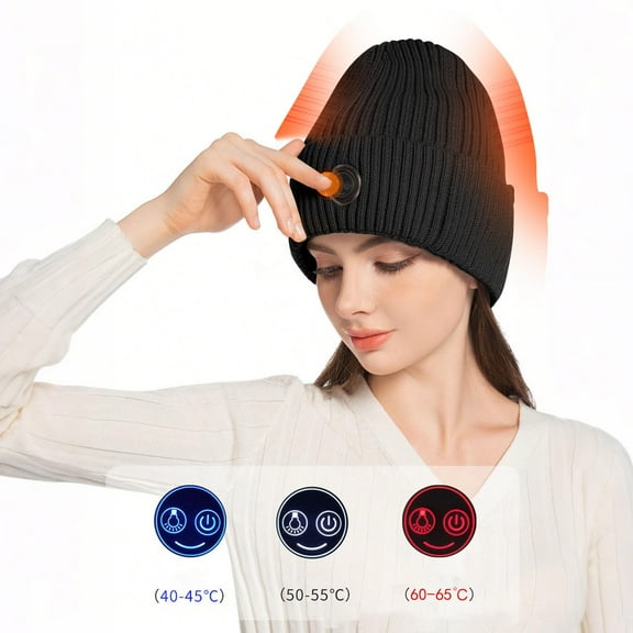 Electric Winter Heated Beanie Hat for Men Women Soft Knitted Skiing Hunting Hat Comfortable Cuffed Ear Flap Hats