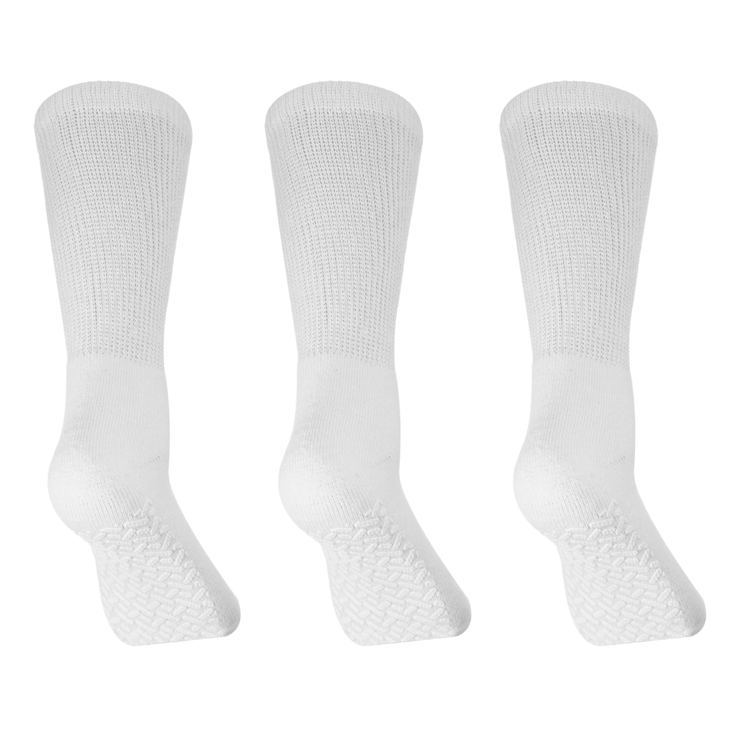 Diabetic Socks Unisex- Non Skid Hospital Loose Fitting Slipper Socks With Gripper Bottoms - 3 Pack Savings - Gripper socks (White, 9-11)