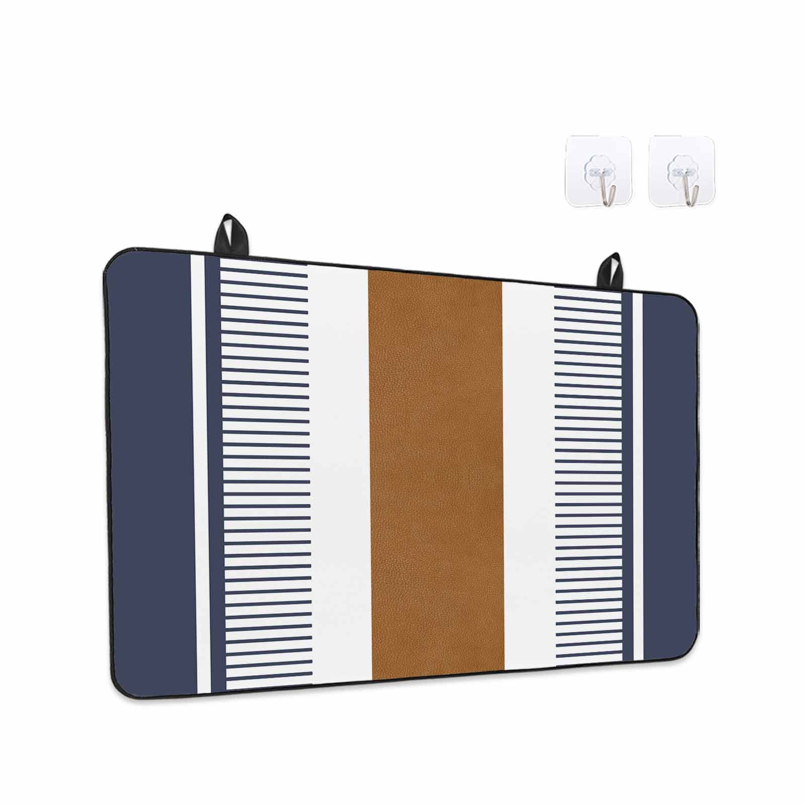 Modern Brown Blue Stove Top Cover for Electric Stove, Heat-proof & Non Slip Glass Top Stove Cover Protector, Boho Contemporary Geometric Striped Kitchen Flat Cooktop Rubber Mat 31x24 Inches