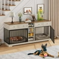 thumbnail image 5 of Double Dog Crate Furniture for 2 Dogs, 82” Heavy Duty Wooden Kennel & TV Stand with 4 Drawers & Shelves, Large Indoor Pet House and Storage Cabinet, Washed White, 5 of 7