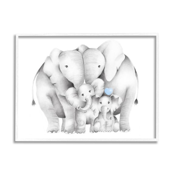 Stupell Industries Happy Elephant Family Blue Heart Pop Baby Animals, 24 x 30, Designed by Studio Q