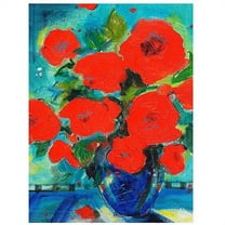 Trademark Art "Cobalt Vase with Red Blossoms" Canvas Art by Sheila Golden
