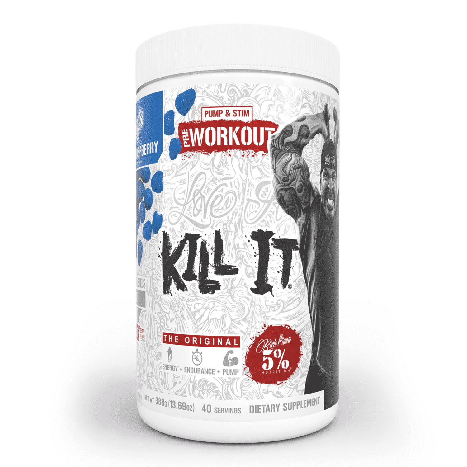 5% Nutrition Rich Piana Kill It Pre-Workout Powder Supplement with Creatine & Caffeine for Pump, 40 Servings (Blue Raspberry)
