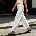 thumbnail image 2 of Htigea Lightweight Straight Leg Pants for Women Drawstring Tie Low Waist Casual Beach Daily Pant Summer Wear White S, 2 of 6