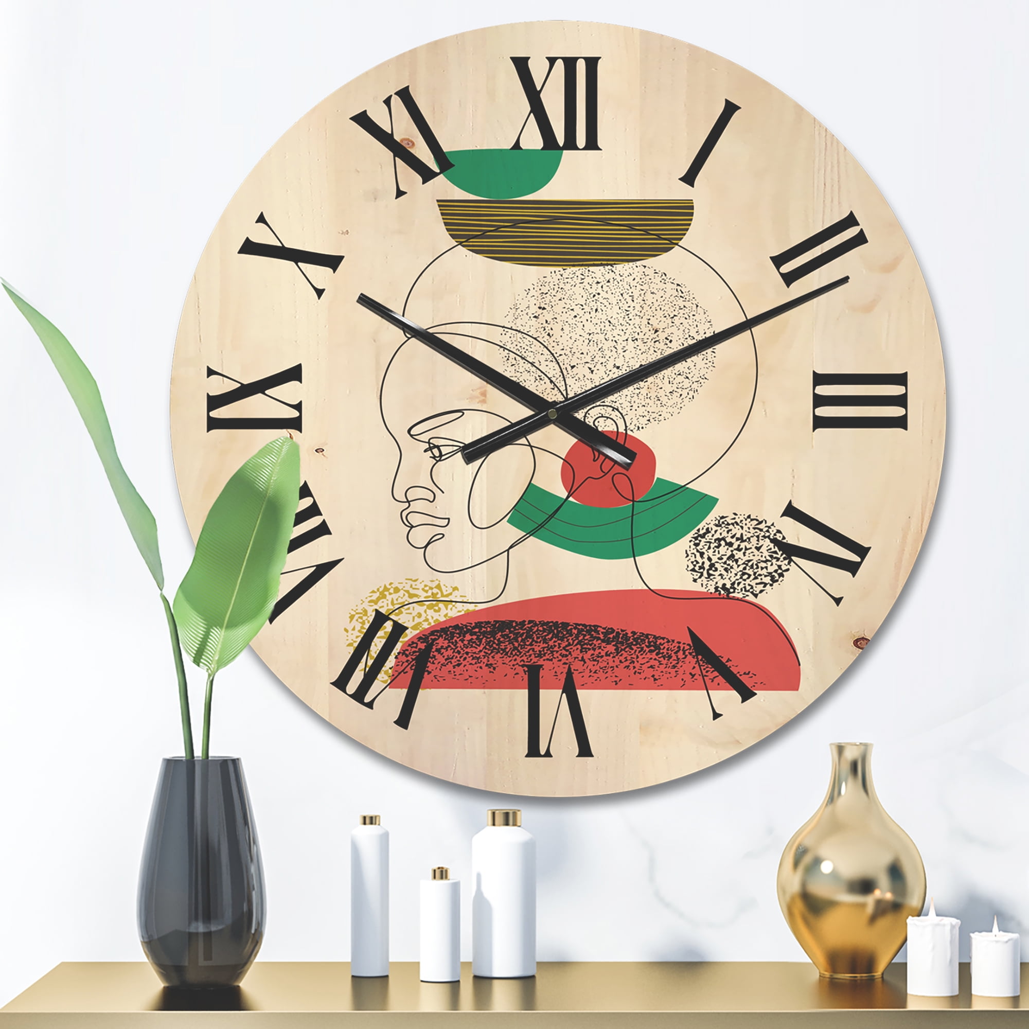 Designart 'One Line Portrait of Afro American Women VI' Modern Wood Wall Clock