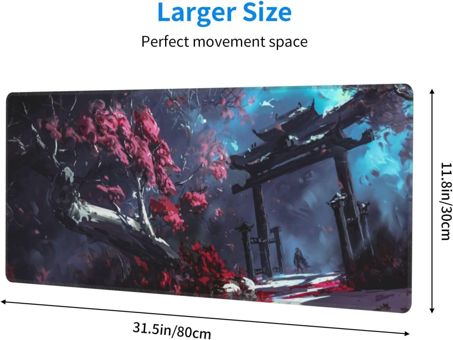 Japanese Samurai and Forest Mouse Pad, Waterproof Extended Large Gaming Mousepad Desktop, Big Long Non-Slip Mouse Mat for Laptop, Keyboard, Computer for Decor Office, 31.5 * 11.8 in