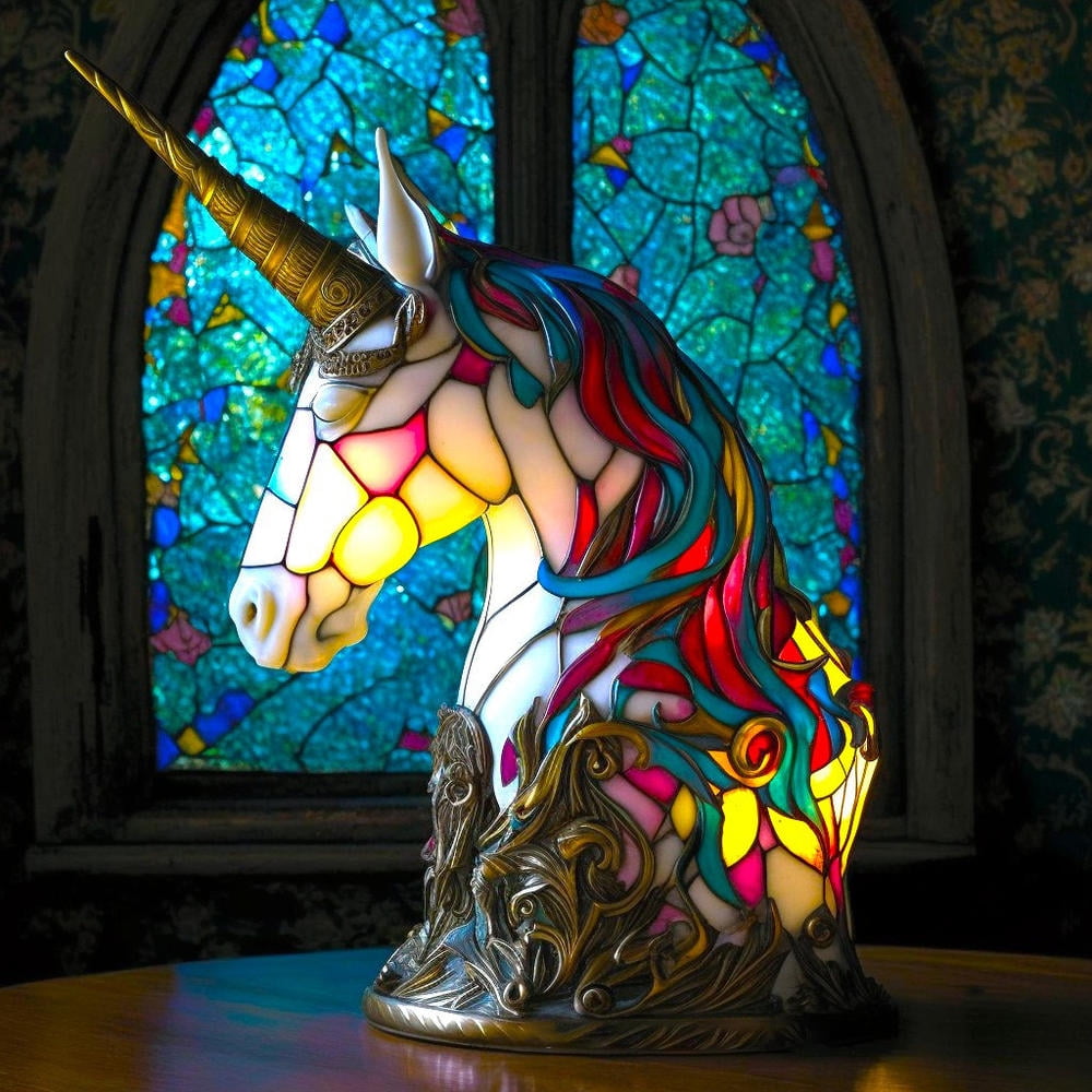 Angfeng Stained Resin Animal Night Light Resin Stained Glass Bedside Light Home Ornament(Dragon)
