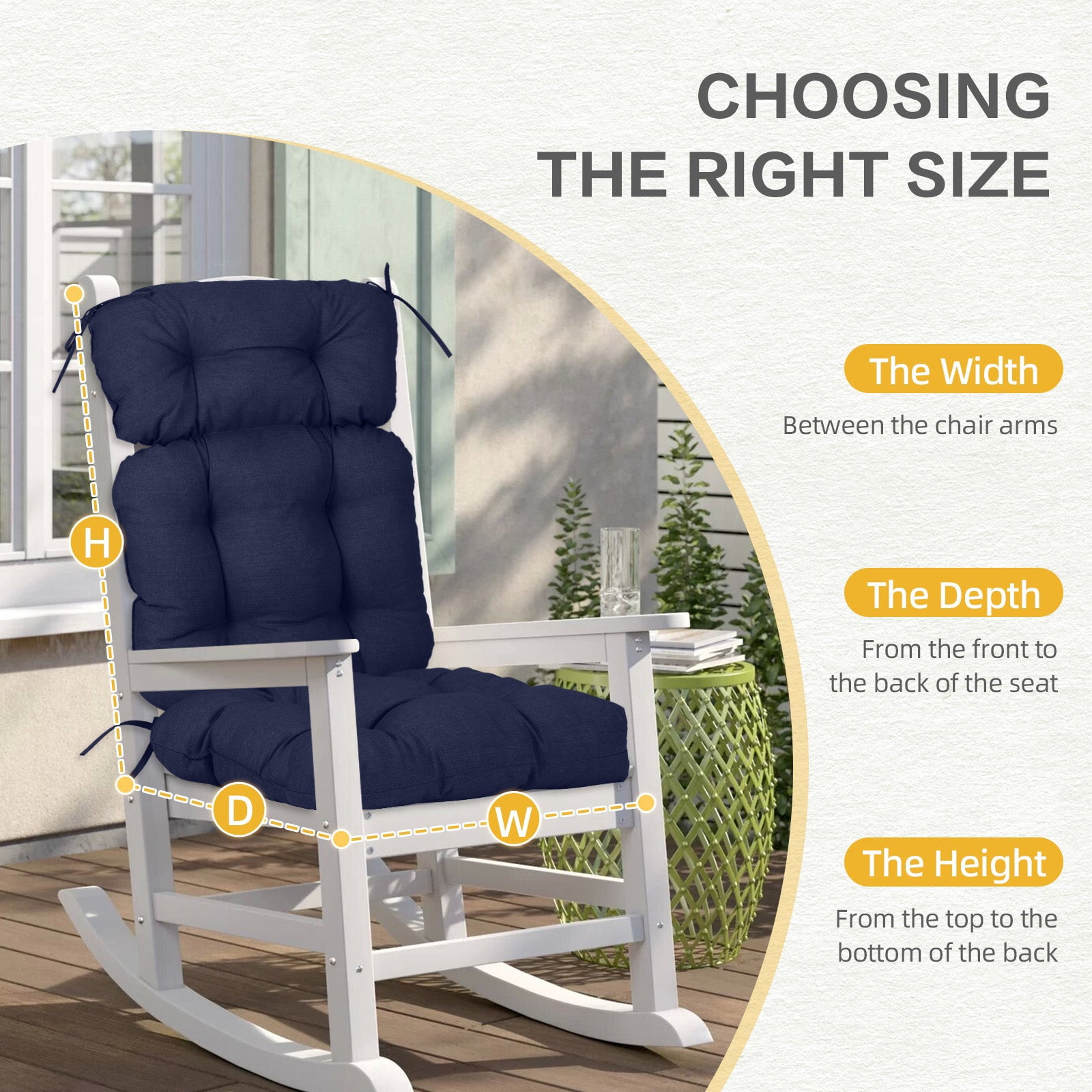 BPS Outdoor Chair Cushions, 45x22x5 Inch High Back Patio Dining Seat Cushion, Tufted Pads Set of 2, Dark Blue