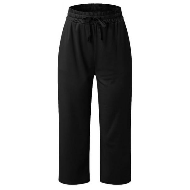 Pantalones deportivos casuales de pierna ancha con cordón elástico y cintura de color sólido de verano para mujer de Europa y América