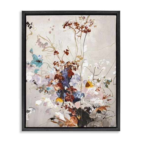 Stupell Industries Earth Tones Floral Abstraction Floral Painting Black Floater Framed Canvas Art Print Wall Art, 17 x 21