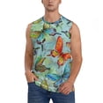 thumbnail image 2 of Lsque Retro Seamless Flying Butterflies Print Men's Cotton Blend Sleeveless Muscle Shirts (S-3XL)- Moisture Wicking, Odor Protection, UPF 30+,3X-Large, 2 of 8