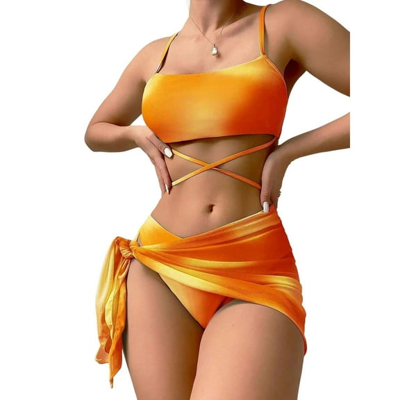 SWSMCLT Women's Beach 3 Piece Swuimsuit Autumn Spring Break Brief Elasthane Cheeky Elastic Band Bikini Bathing Suit Yellow X-Small