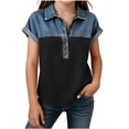 thumbnail image 3 of Babcutegg Girls Denim-Style Printed Short Sleeve Button-Up Top – Casual Summer Shirt with Collar, Patchwork Design, and Breathable Cotton Blend Black Size 6-7, 3 of 7