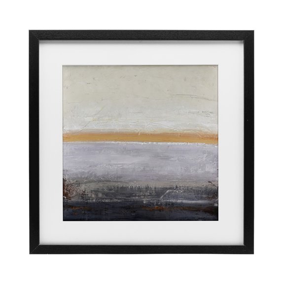 Warm Peachy Horizon Black Framed Print Under Glass, design by Design Fabrikken