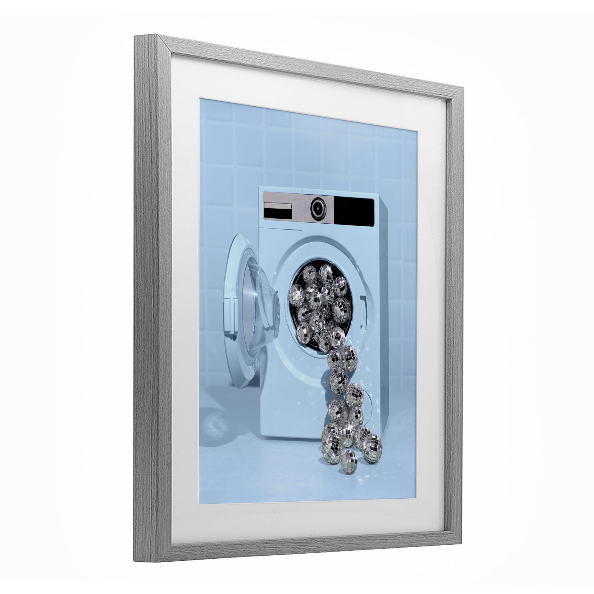 Stupell Industries Disco Laundry Machine over Blue Gray Framed Print Under Glass, design by LISH Creative