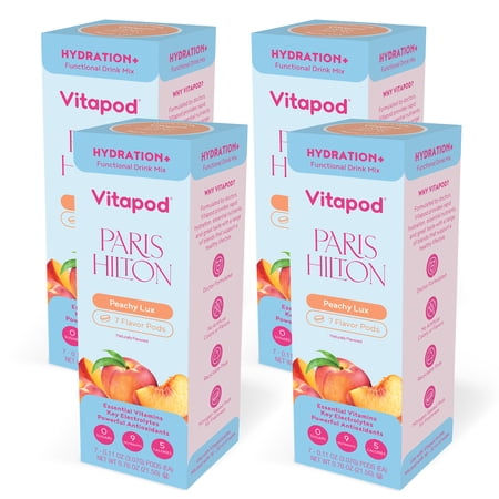 Paris Hilton x Vitapod Hydration+ Peachy Lux Functional Drink Mix, 28 Pods, Sugar-Free, 5 Calories, Packed with Electrolytes, Antioxidants, and Essential Vitamins