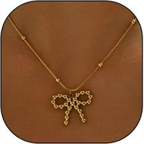 14K Gold Bow Necklace for Women Dainty Bow Pendant Necklaces Trendy Bowknot Necklace Gold Plated Ribbon Bow Necklace Jewelry Gift