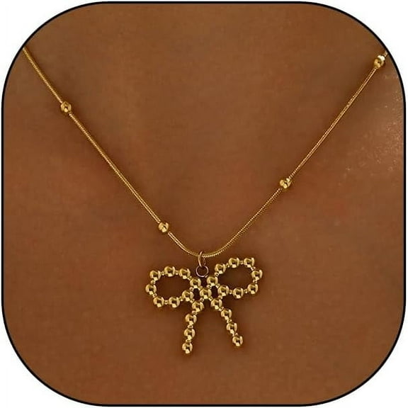14K Gold Bow Necklace for Women Dainty Bow Pendant Necklaces Trendy Bowknot Necklace Gold Plated Ribbon Bow Necklace Jewelry Gift