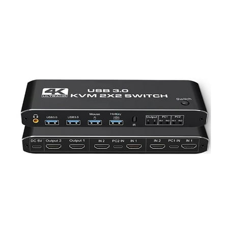 4K HDMI USB KVM Switch Dual Monitor Support, Plug and Play for Office and Home Dual PC Setup