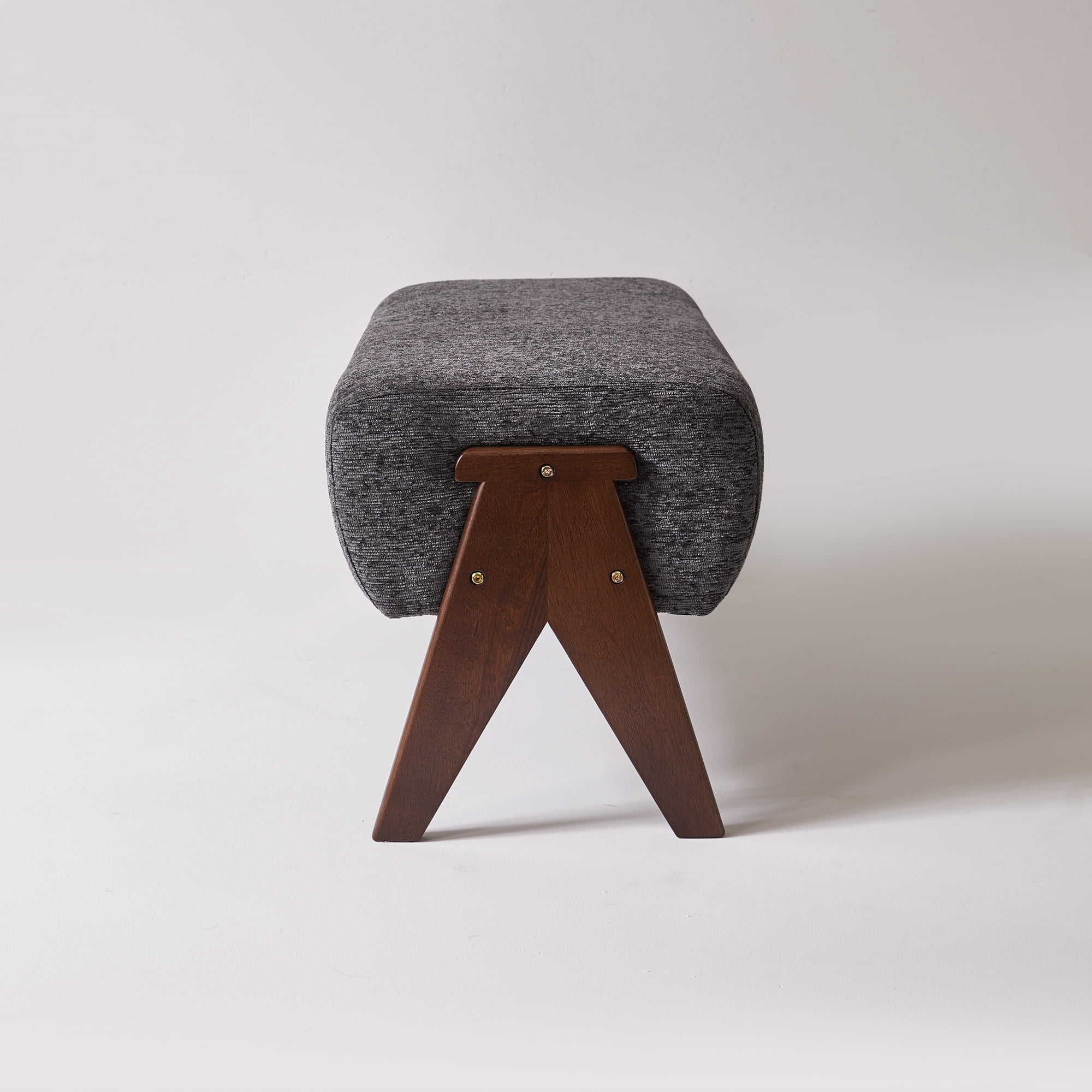 Chenille Upholstered Bench with Solid Wood Legs, Gray, 38.19 in x 15.75 in x 16.93 in