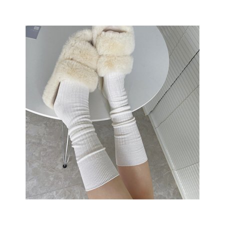 

YUUZONE Korean Style Women Cotton Boot Socks Solid Color Ribbed Knit Casual Scrunch Sock