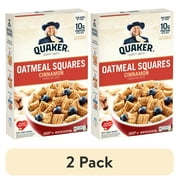 (2 pack) Quaker Oatmeal Squares Cinnamon Crunchy Oat Cereal, 21 oz